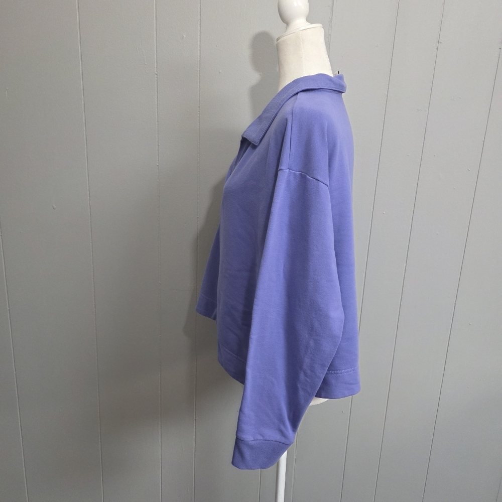 Athleta Retroterry Dark Adonis Purple Polo Sweatshirt Cozy Athletic Size M - Picture 6 of 13